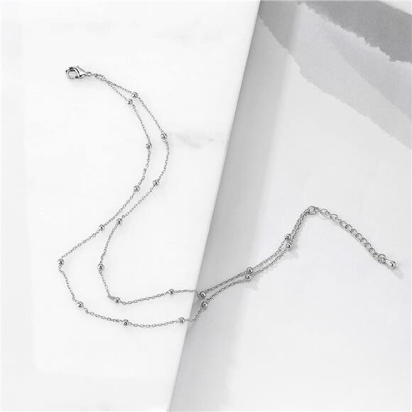 Dainty Layered Anklet,14K Gold Filled Cute Beads Satellite Chain Heart Boho - Picture 7 of 8